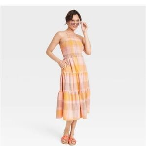 Universal Threads Plaid Maxi Sleeveless Dress Size Medium Linen Blend Dress